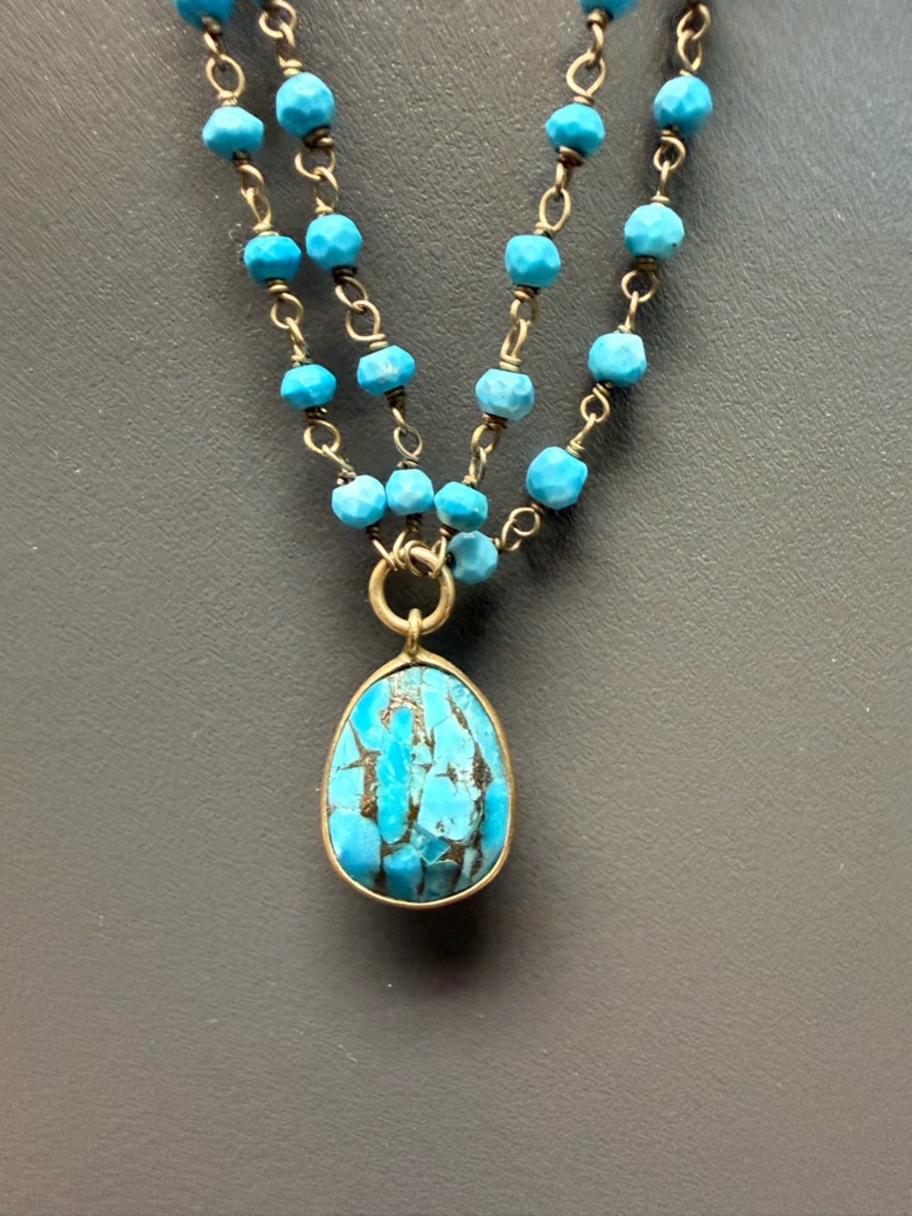 Turquoise (Howlite) Beaded Double-Strand Necklace with Pendant - Picture 3 of 7